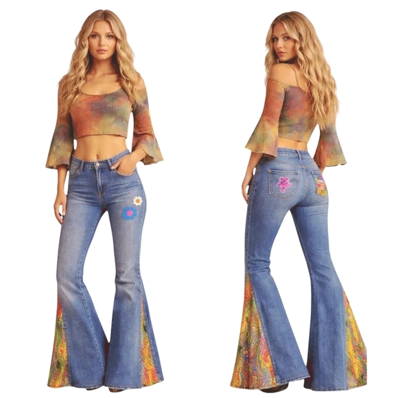 Energie Denim - Energie X-Perience Y2K Custom Bell Bottom sz 31 Psychedelic Festival Flare J1737
